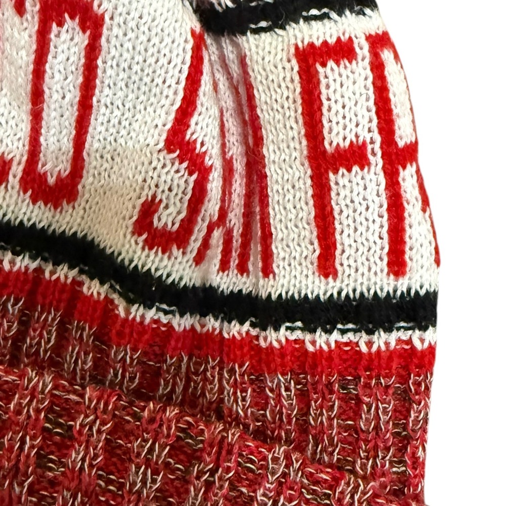 San Francisco Knit Beanie Hat Pom Pom Red White Fleece Lined Winter Cap - Picture 4 of 4